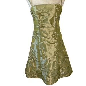 Jessica McClintock Olive Green Embellished Strapless Party Dress Size 8P
